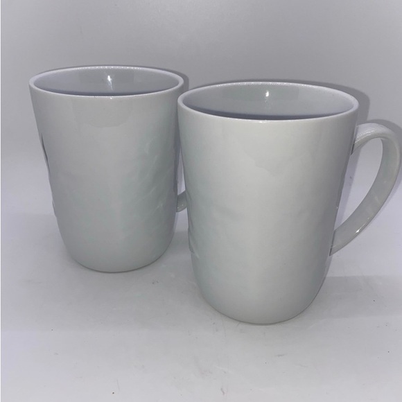 New Crate and Barrel Mercer Snowflake White Porcelain Mugs Set of 2 - Picture 3 of 7